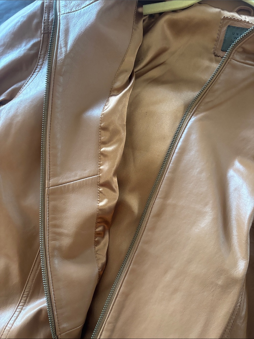 VINTAGE Women's Funnel Neck Leather Jacket - Warm Carmel SZ 3X - Picture 12 of 15